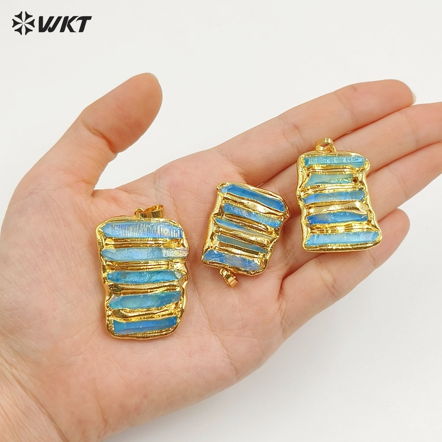 WT-P2006 Amazing New Natural Crystal Quartz Assemble Aqua Aura Stone Pendants For Necklace DIY