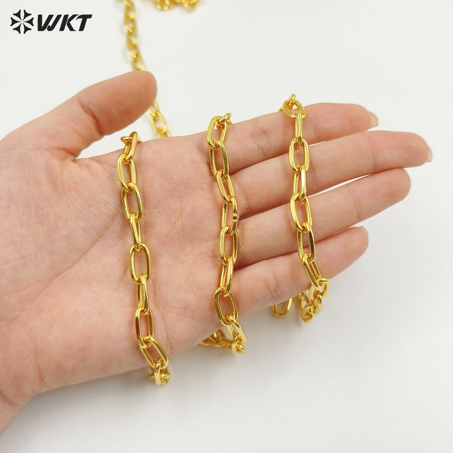 WT-BC234 New Styles 18K Real Gold Plated Paperclip Chain DIY Welded Gold Circular Cross Chain Accessories