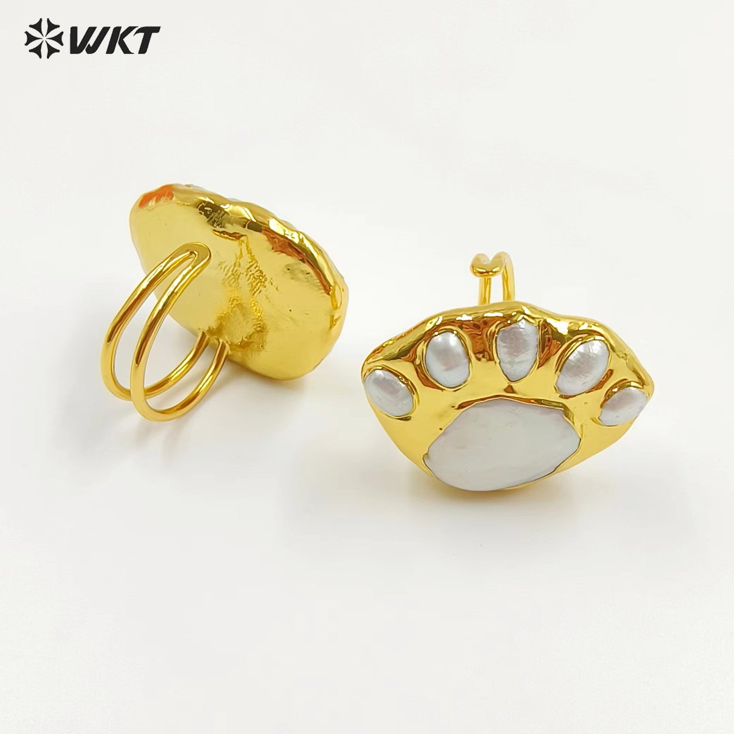 WT-MPR072 Unique Energy Gorgeous Freshwater Pearl Fan Shape Eye Lucky Women 18K Real Gold Plated Anneversary Ring