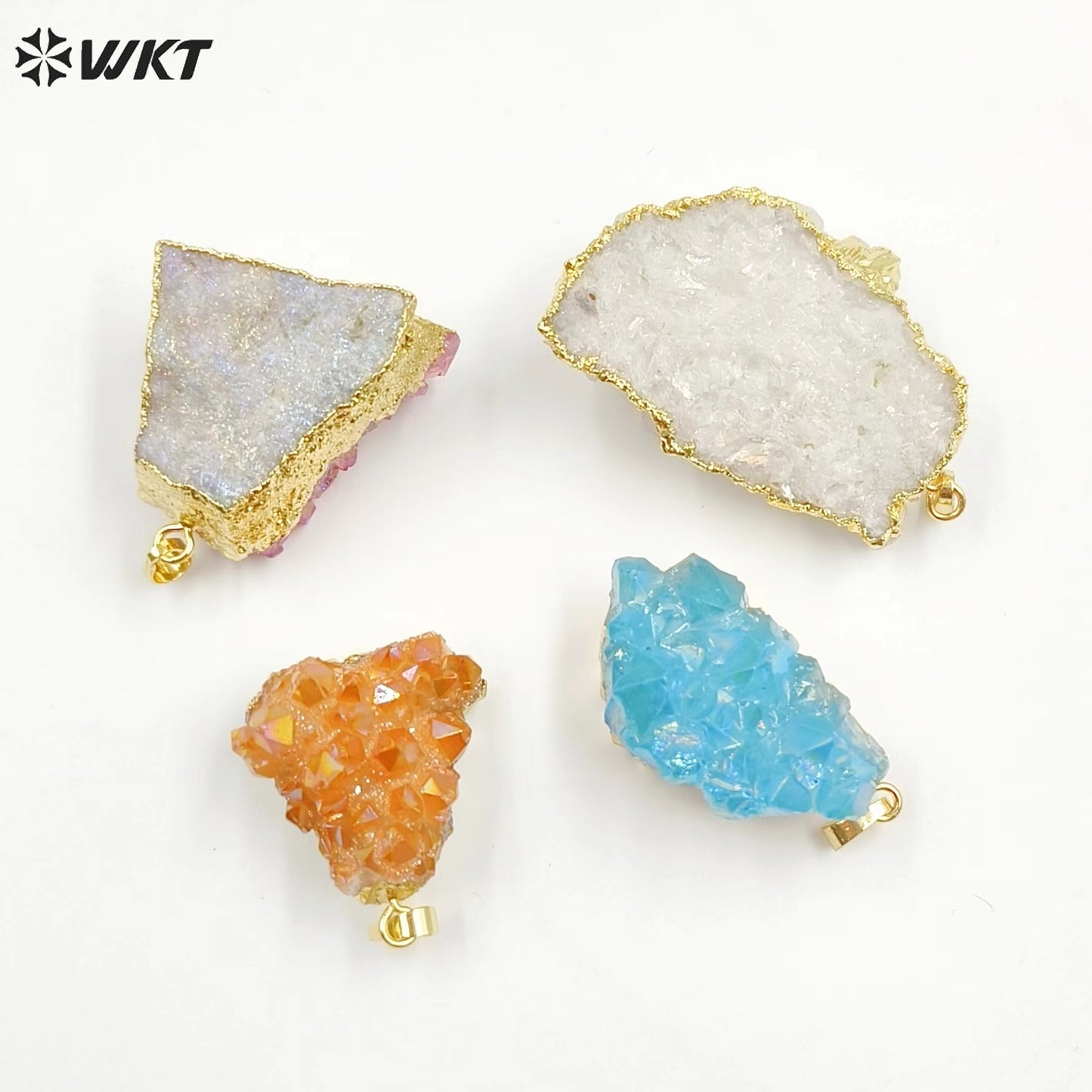 WT-P1917 New Precious Lovely Natural Aura Cluster Quartz White Crystal Colorful Amazonite Stone Pendants