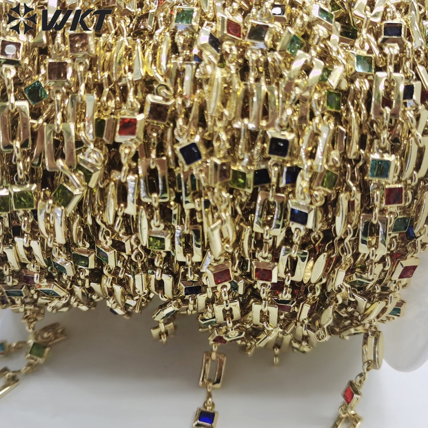 WT-RBC212 Wholesale Fashion Gold Plated Resist Tarnishable Colorful Cubic Zircon Chain square Cz Jewelry Necklace Chain