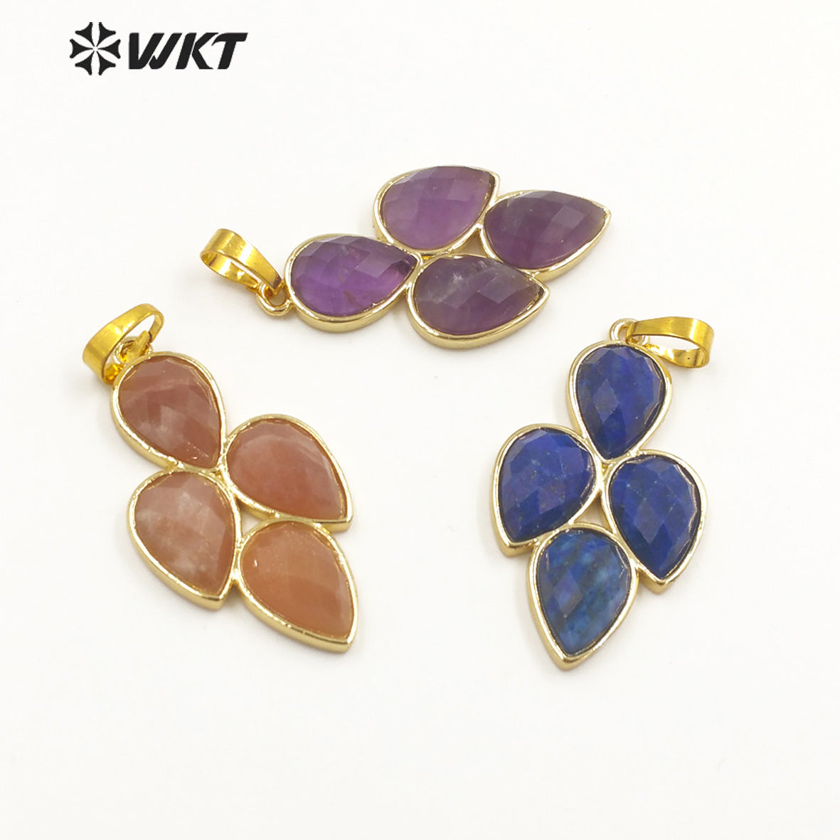 WT-P1922 Fashion Design Trendy New Precious Leaf Shaped Colorful Stone Oval Amazonite Amethyst Gemstone Pendants