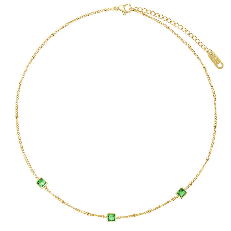 WT-REN035 French Elegant Necklace Square Combination Link Fine Versatile Color Zirconium Pendant Stainless Steel Necklace