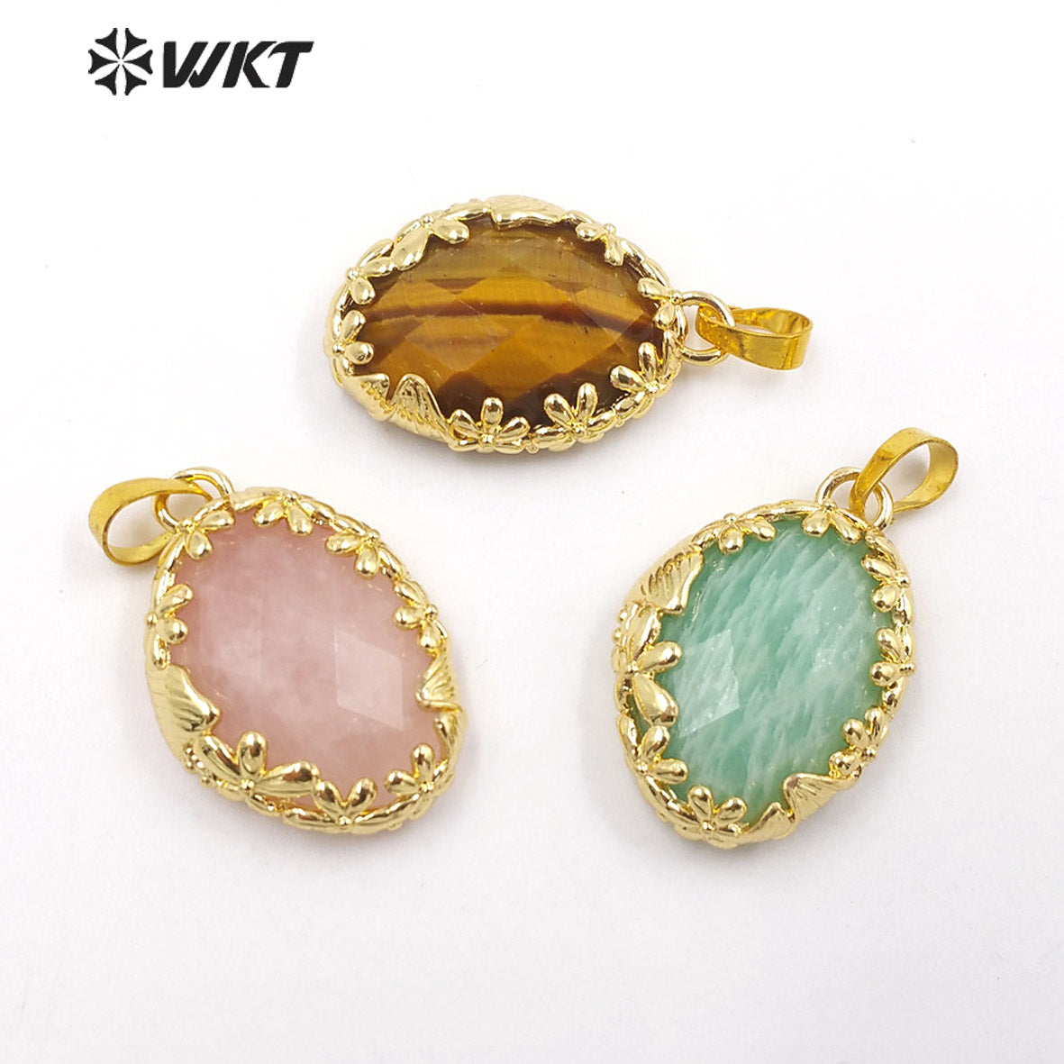 WT-P1925 Fashion Design Trendy New Precious Colorful Gemstone Oval Shaped Amazonite Amethyst Gemstone Pendants