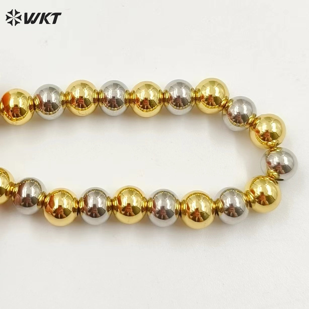 WT-JF342 New Design 18K Real Gold Plated Gold and Silver Round Metal Beads Bracelet in Flexiable for Women