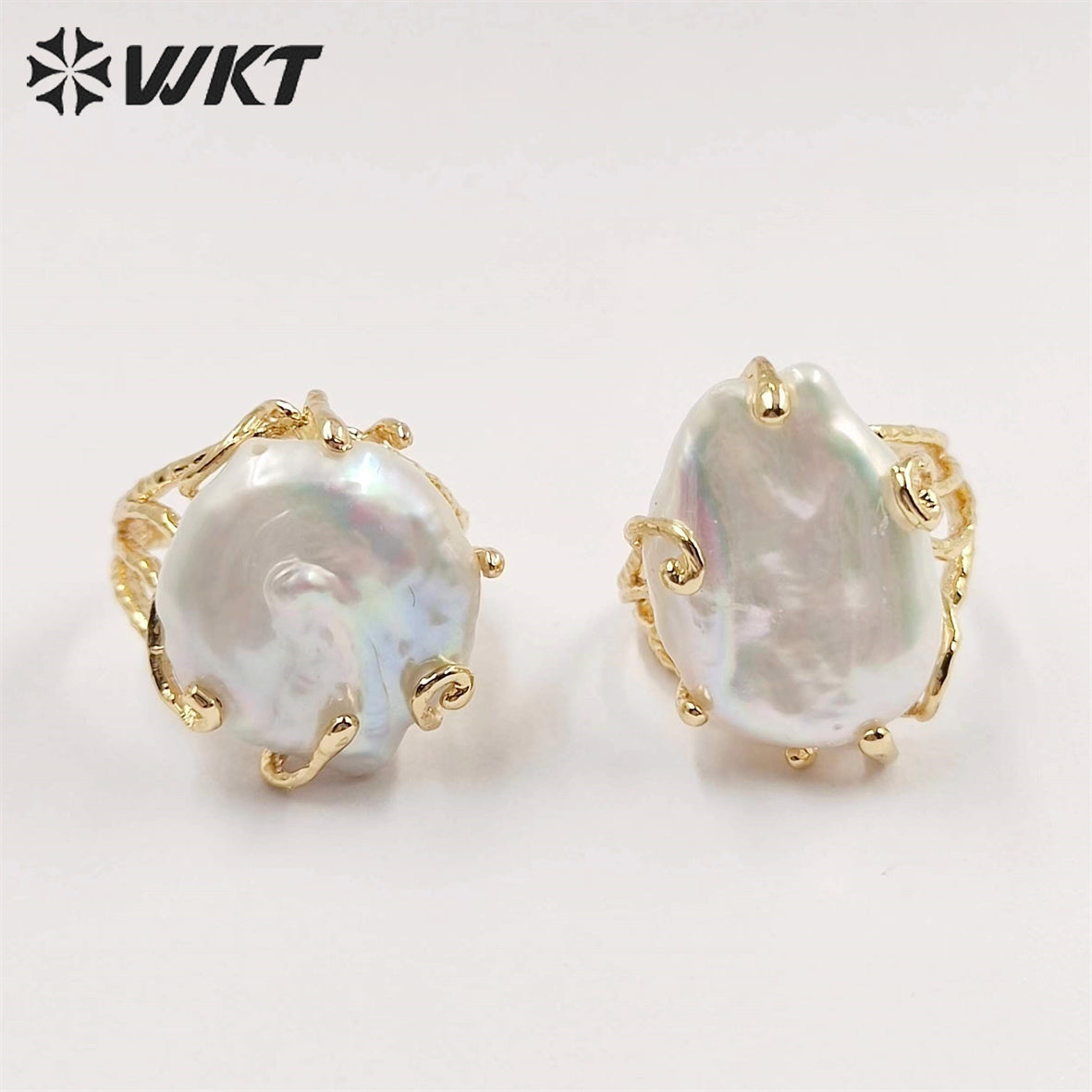 WT-MPR051 Romantic Style Women Freshwater Pearl Ring with 18k Real Gold Plated Delicate Irregular Pearl Setting Gold RING