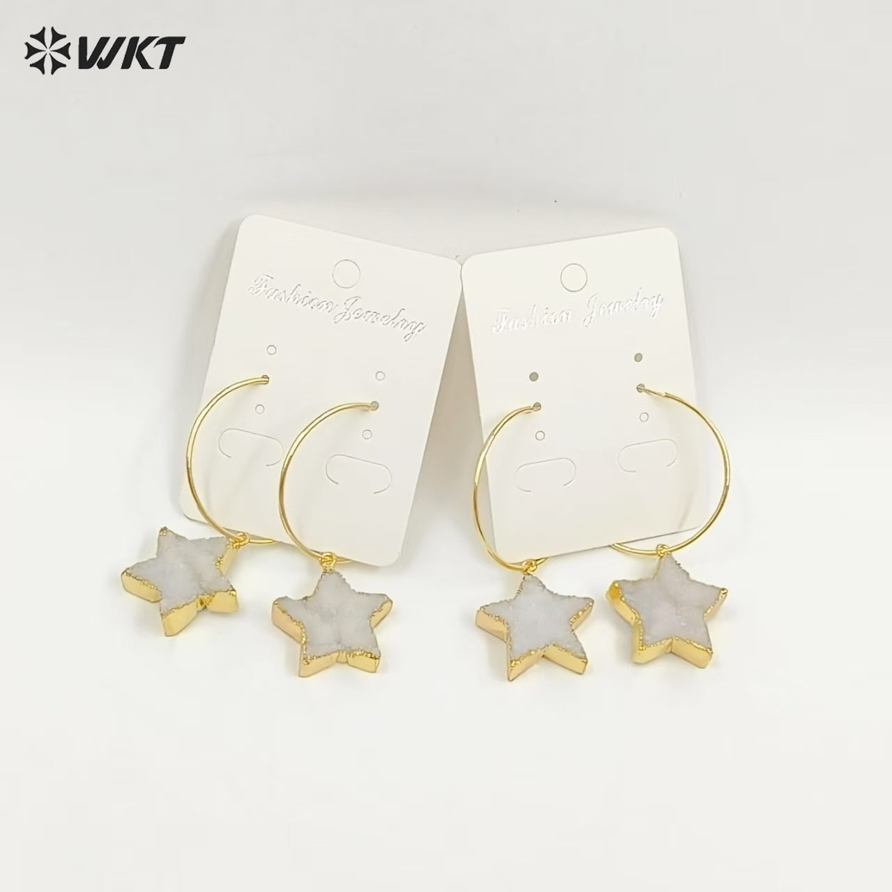 WT-E739 Wholesale Fashion Druzy Five Star Natural Crystal Quartz Stone Earrings Round Hoop Shape Women Beautiful Jewelry