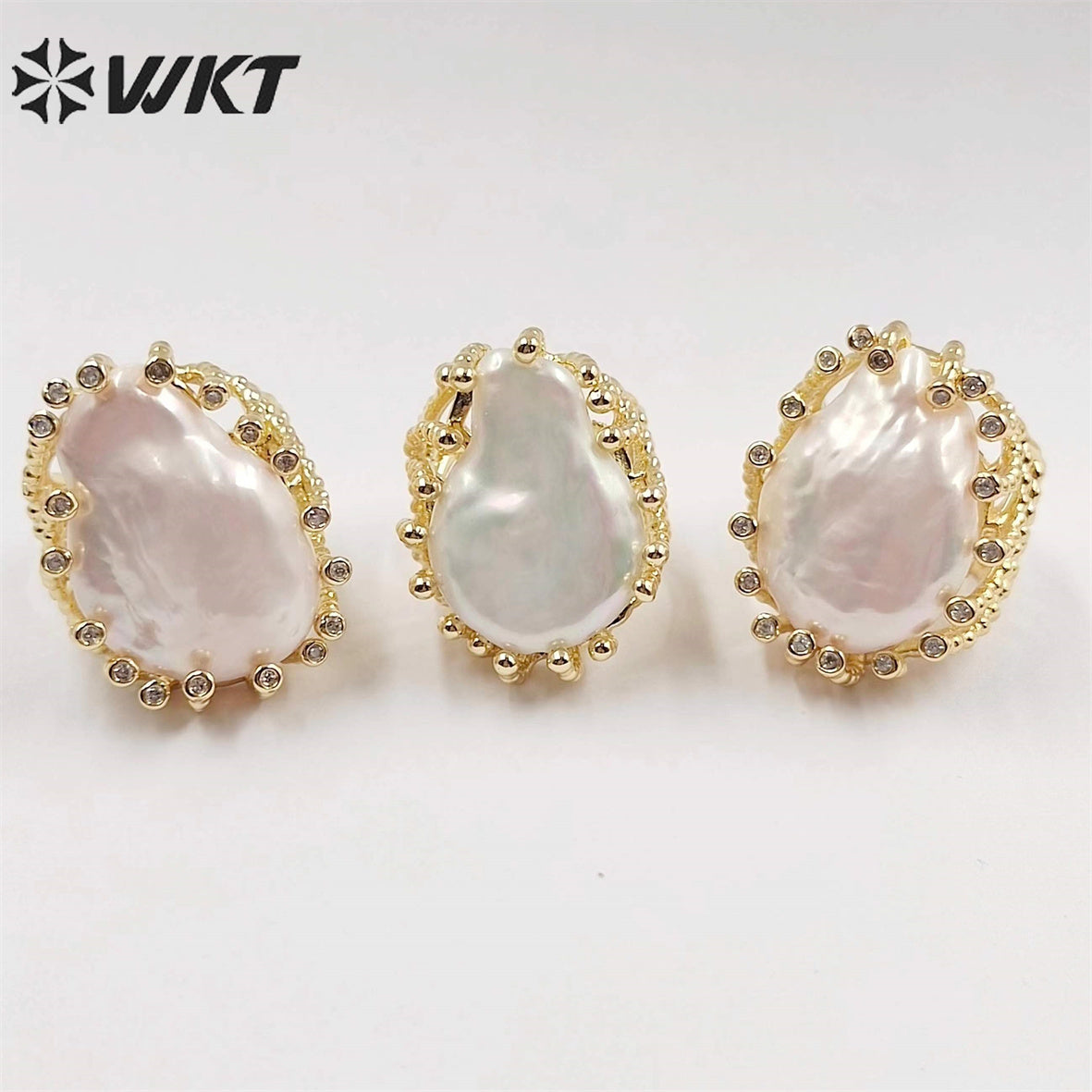 WT-MPR048 Newest Europe Hot Style Gorgeous Freshwater Pearl Ring Irregular White Pearl Women Ring for Wedding Anneversary Ring