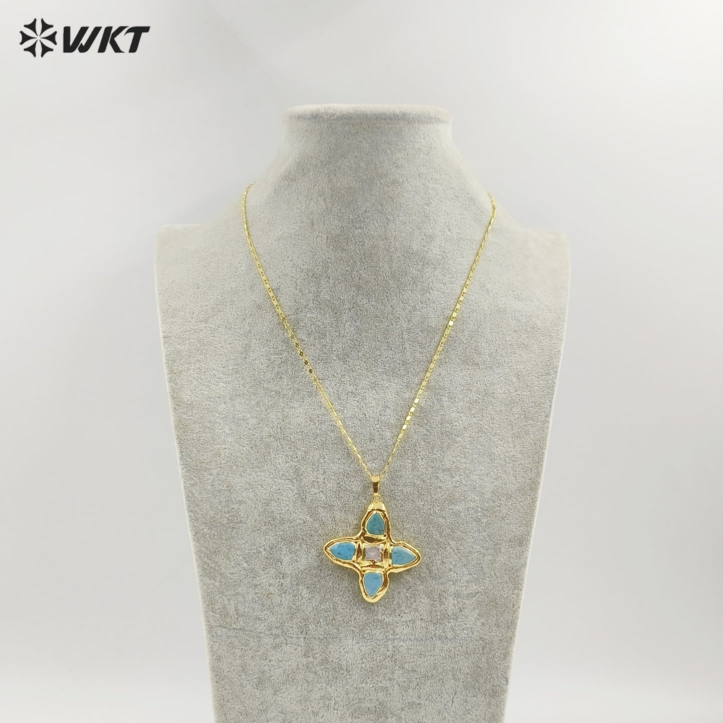 WT-JN314 Amazing Super Hot Christian Religious Natural Turquoise Stone Assemble With Pearl Cross Pendants Necklace in 18K Gold