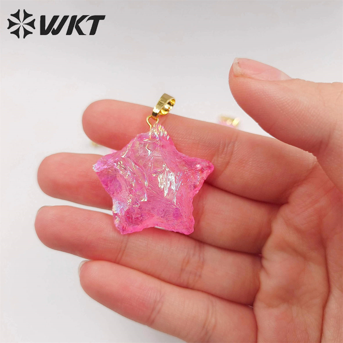 WT-P1885 Amazing Natural Aqua Aura Crystal Quartz Pendant Single Loop Raw Stone Quartz Star Pendant for Necklace Design