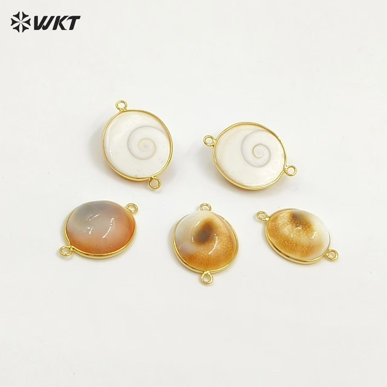 WT-PC012 Newest Unique Design Natural Shell Connector With Double Hoops Gold Plated Round Shape for Bracelet Jewelry Making