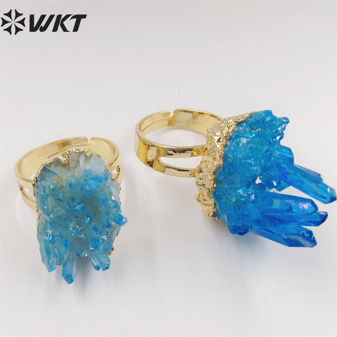 WT-R244 Exclusive Newest Aqua Aura Ring 18k Adjustable Natural Healing Crystal Quartz Cluster Aura Ring Fashion Women Stone Ring