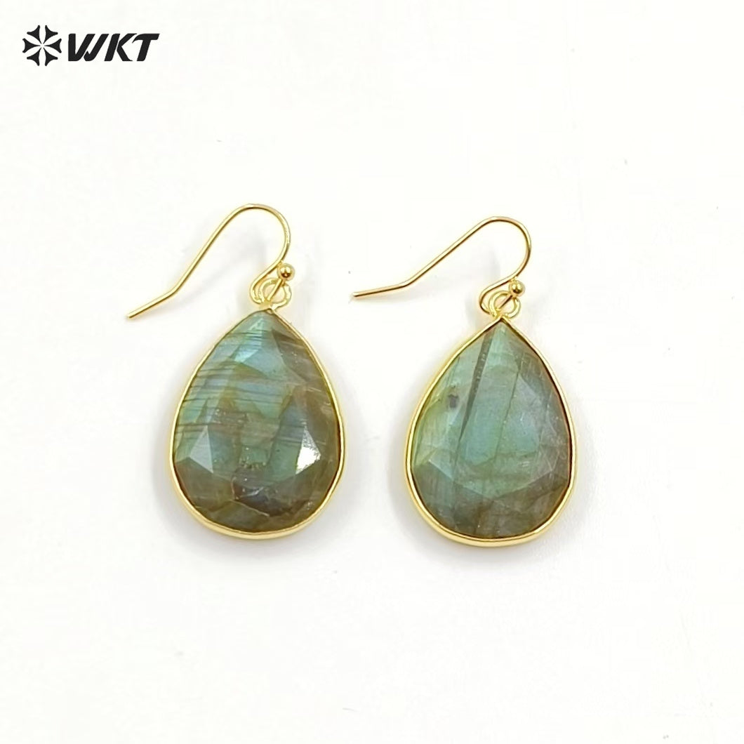 WT-E189 Wholesale Fashion Earrings Labradorite Stone With 24k Gold Plated For Elegant Women Jewelry Charming Accessory