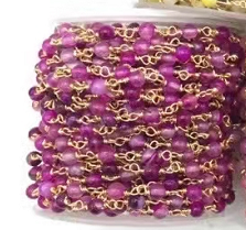 WT-RBC207 Wholesale Fashion Gold Electroplated Colorful Natural Gemstone Beads Chain Handmade Stone Made Rosary Beads Chain