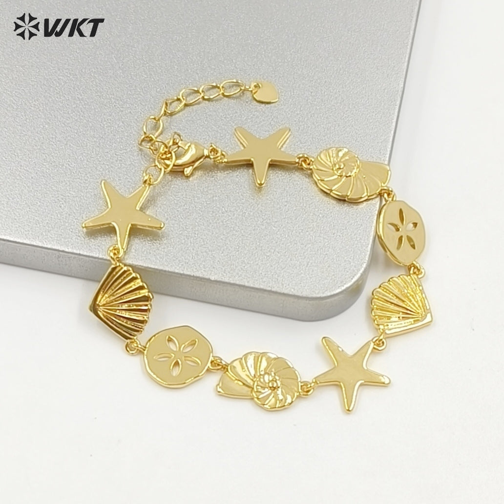 WT-JF367 Fashion Yellow Brass Gold And Silver Plated Starfish Shape Shell Element Lovely Bracelets For Ladies Daily Jewelry