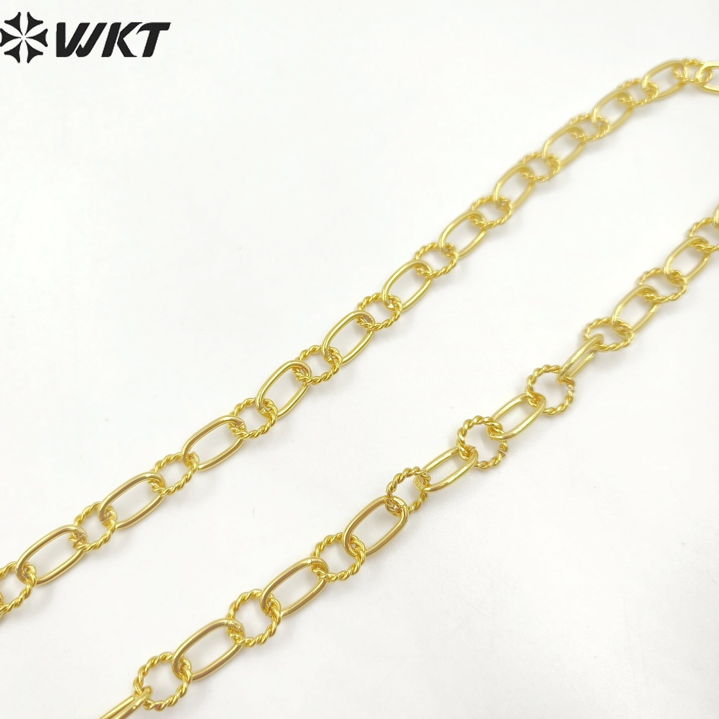 WT-BC218 Wholesale Fashion New Enviroment Yellow Brass Handmade Twist Hollow 18K Gold Plated Jewelry Chain