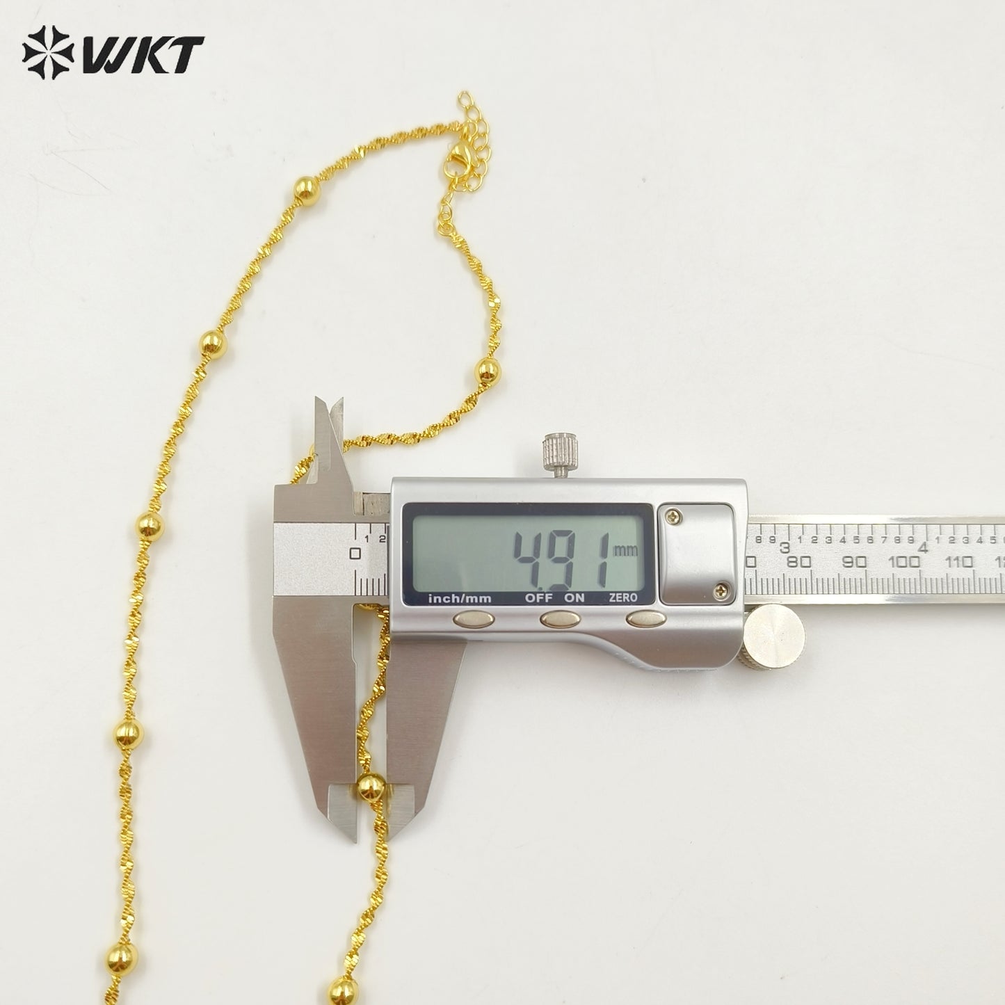WT-BFN060 WKT New Handmade Round Beads Twisted 16 Inch Long Gold Plated Resist Tarnishable Chain Necklace