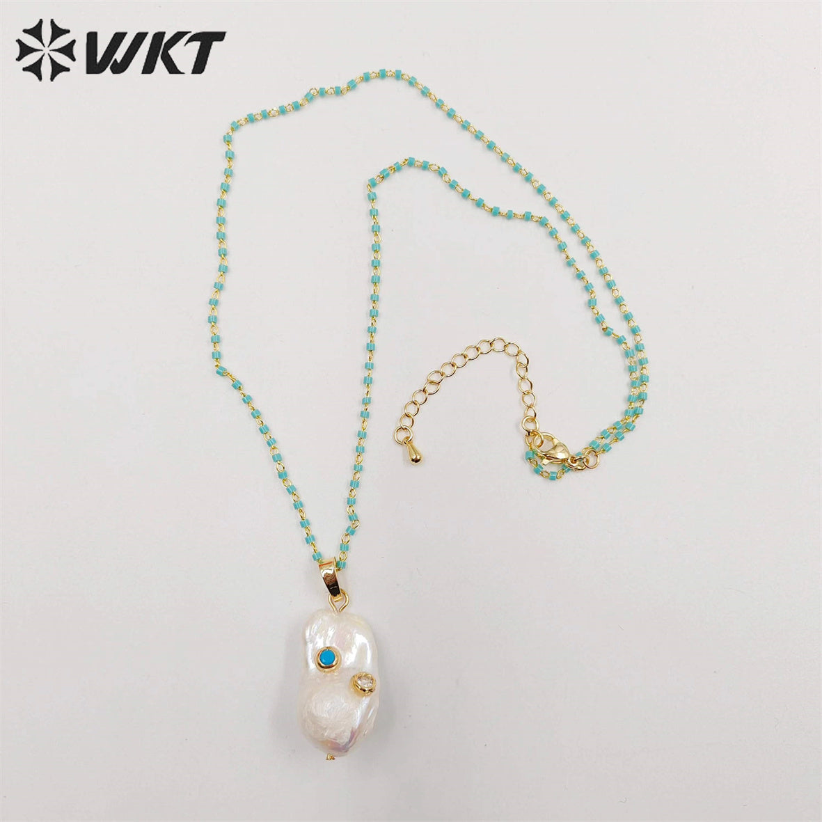 WT-JN091 White Baroque Pearl Necklace Pearl With CZ&Gemstones Beads Charm Women Fashion Necklace Jewelry Colorful Necklace