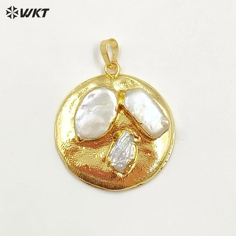 WT-JP396 Wholesale Product Unique Design Creative Natural Freshwater Pearl 18K Gold Plated Round Women Pendant As Party Match