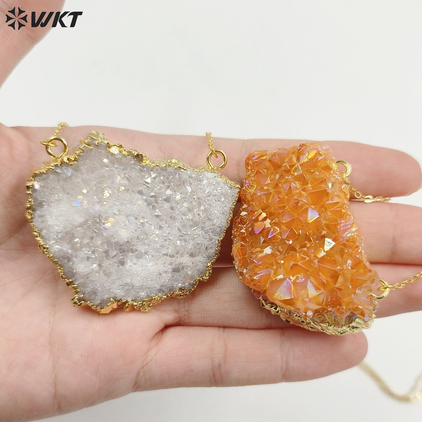 WT-N1440 WKT Best 2023 Newest Natural Aura Cluster Quartz Pendant Necklace Women Simple Hoop Aura Necklace