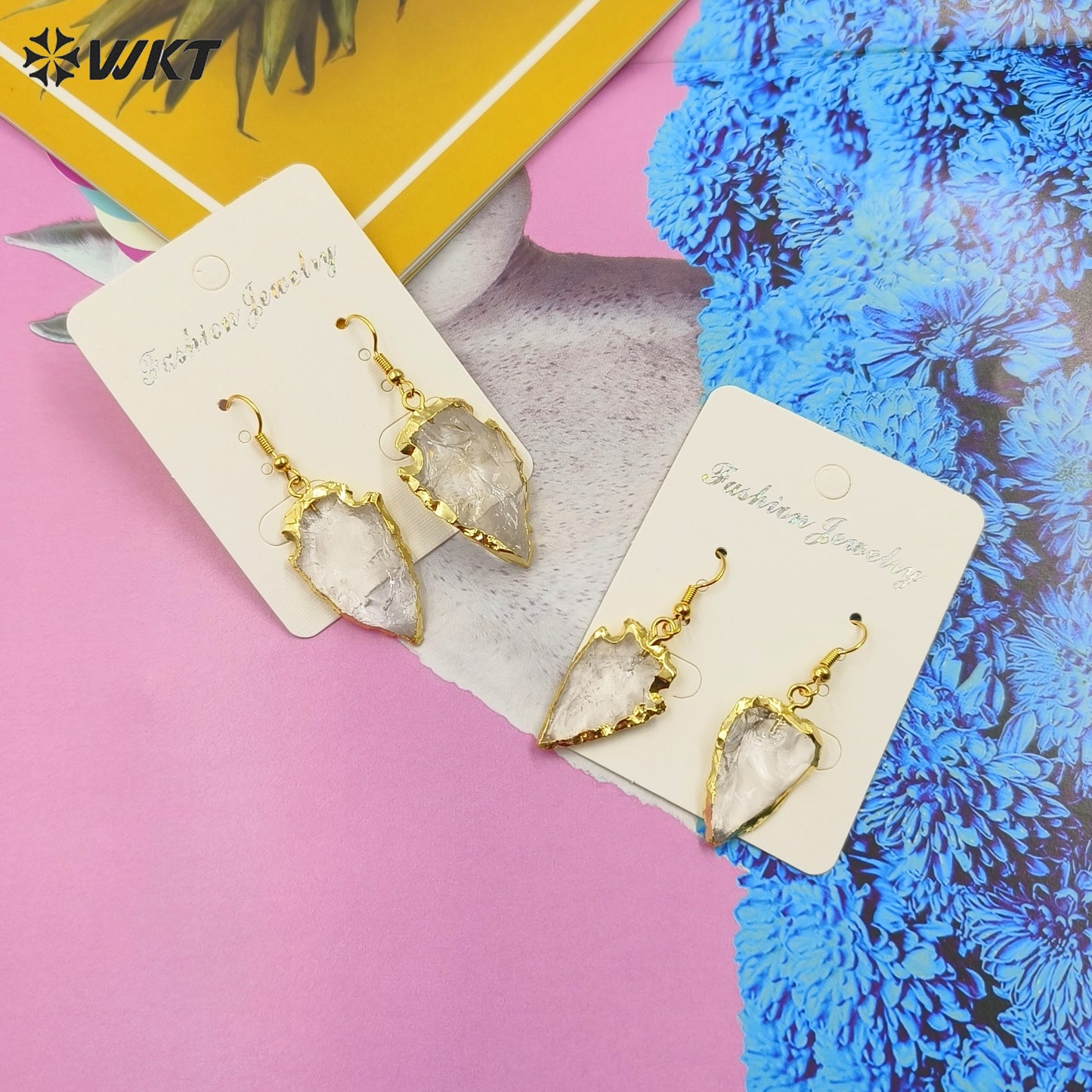 WT-E111 Wholesale Natural Raw Crystal Quartz Arrowhead Earrings, Fashion Raw Crystal Quartz Earrings