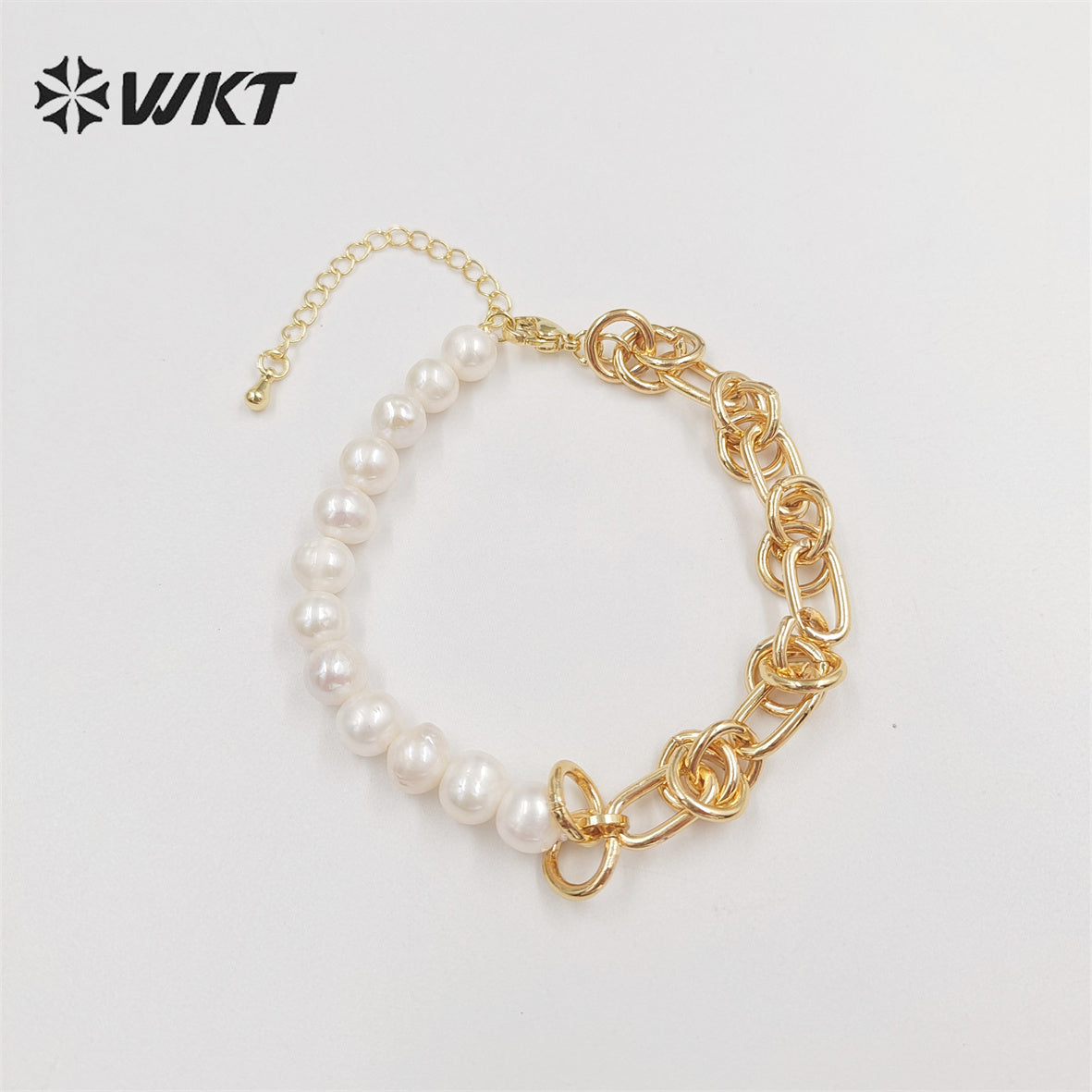 WT-MPB075 Wholesale Fashion Newest Freshwater Pearl Mix Chain Design Bracelet Gorgeous Natural Pearl Beads Chain Women Bracelet