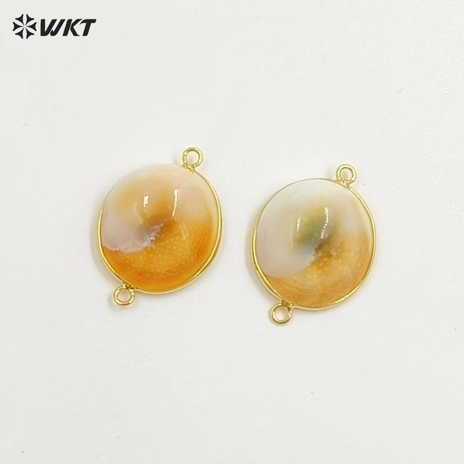 WT-PC012 Newest Unique Design Natural Shell Connector With Double Hoops Gold Plated Round Shape for Bracelet Jewelry Making