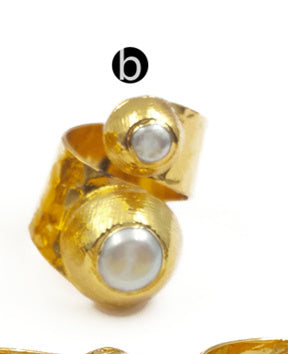 WT-R329 Fashion Design Women Adjustable Gold Jewelry Gemstone and Natural Freshwater Pearl Jade in Round Shape Ring