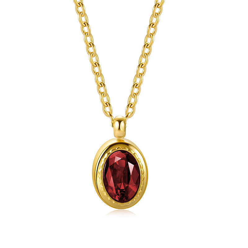 WT-REN034 Emerald Zirconium Pendant Necklace Oval Geometric French Black Zirconium Clavicle Chain Stainless Steel Necklace