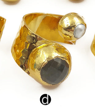 WT-R329 Fashion Design Women Adjustable Gold Jewelry Gemstone and Natural Freshwater Pearl Jade in Round Shape Ring