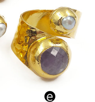 WT-R329 Fashion Design Women Adjustable Gold Jewelry Gemstone and Natural Freshwater Pearl Jade in Round Shape Ring
