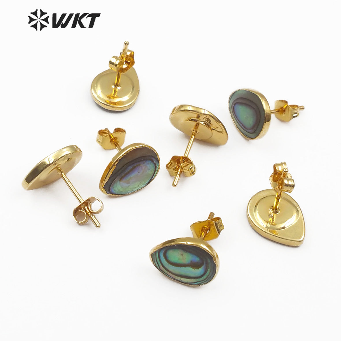 WT-E486 Natural Sea Shell Jewelry Women Elegant Stud Earring Gold Framed Shell Earring TearDrop Shape Abalone Shell Earring