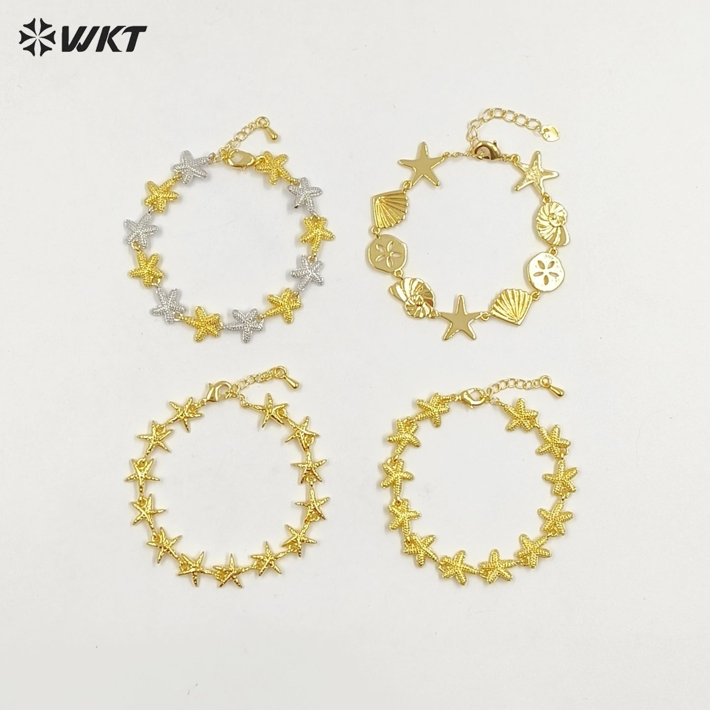 WT-JF367 Fashion Yellow Brass Gold And Silver Plated Starfish Shape Shell Element Lovely Bracelets For Ladies Daily Jewelry
