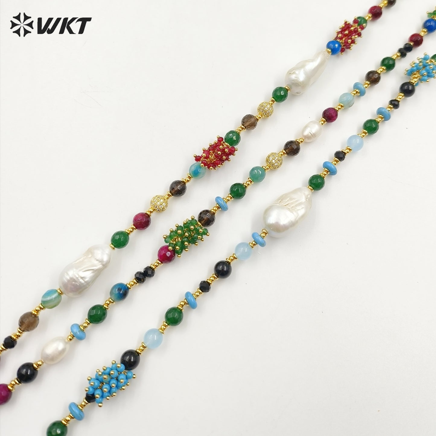 WT-JN265 Amazing Gorgeous 19 Inch Long With Micro Pave Zircon Clasp Close Natural Gemstone Beads Choker Necklace