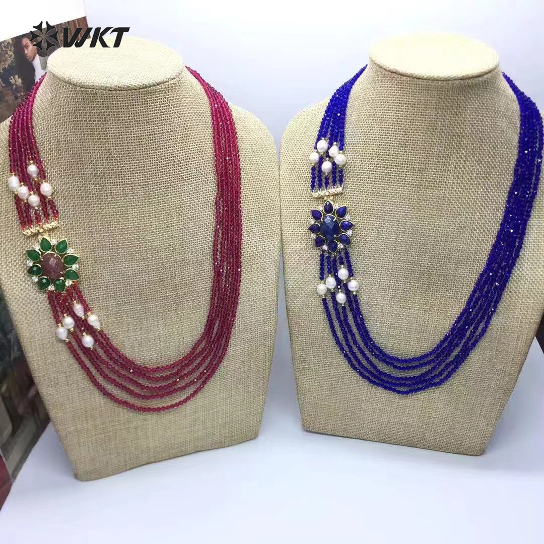 WT-N1477 Gorgeous Design Luxury Style Flower Shape Muticolor Gemstone Beads Women Statement Necklace for Engagement Celebration