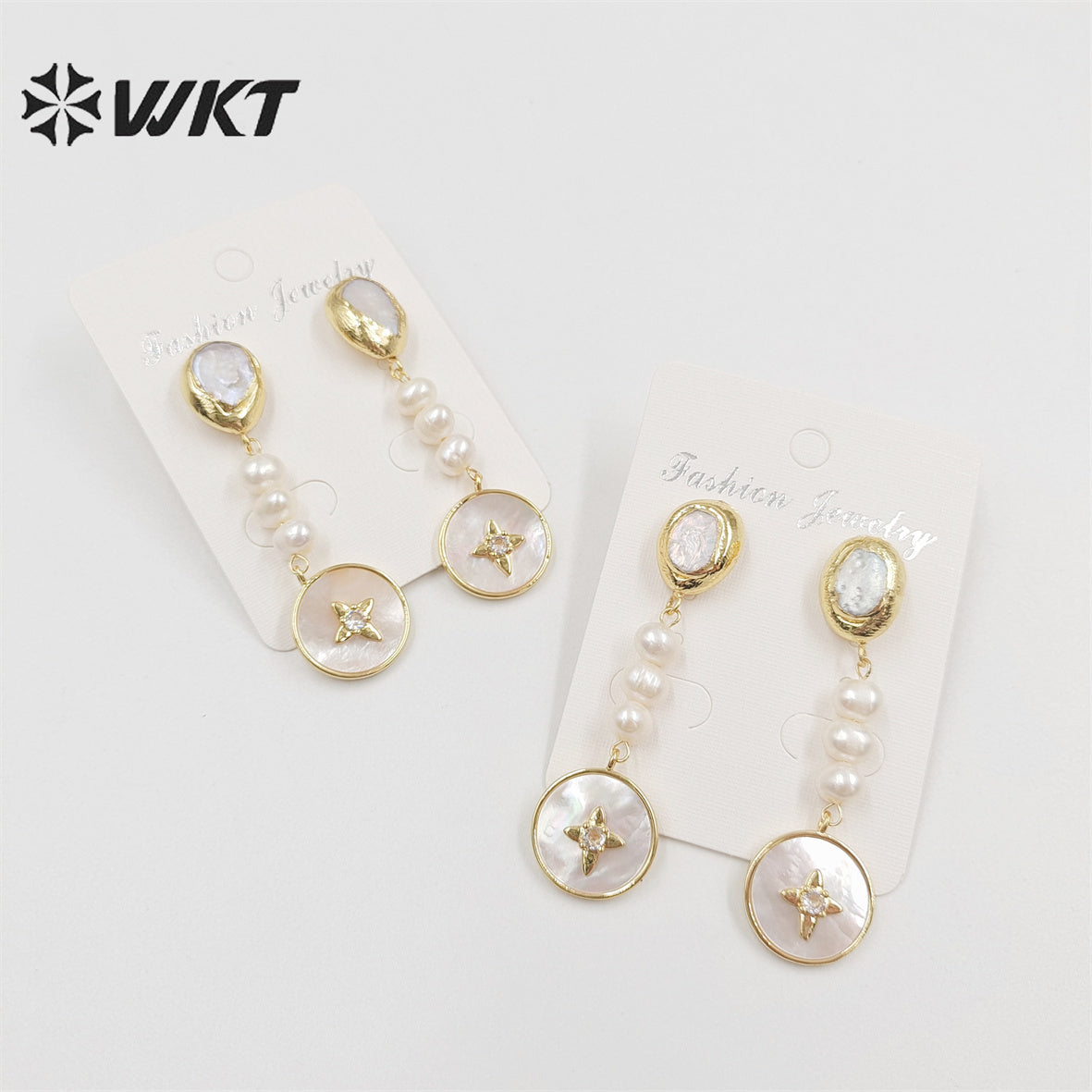 WT-MPE080 Women Gorgeous Gold Plated Natural Freshwater Pearl Earrings Delicate Long Charming Real Pearl Lady Studs