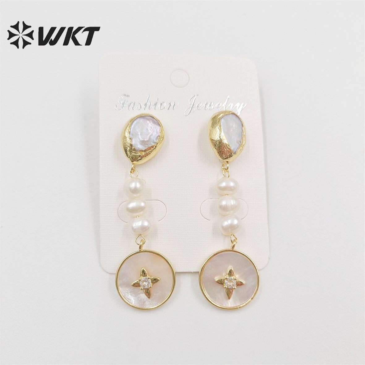 WT-MPE080 Women Gorgeous Gold Plated Natural Freshwater Pearl Earrings Delicate Long Charming Real Pearl Lady Studs