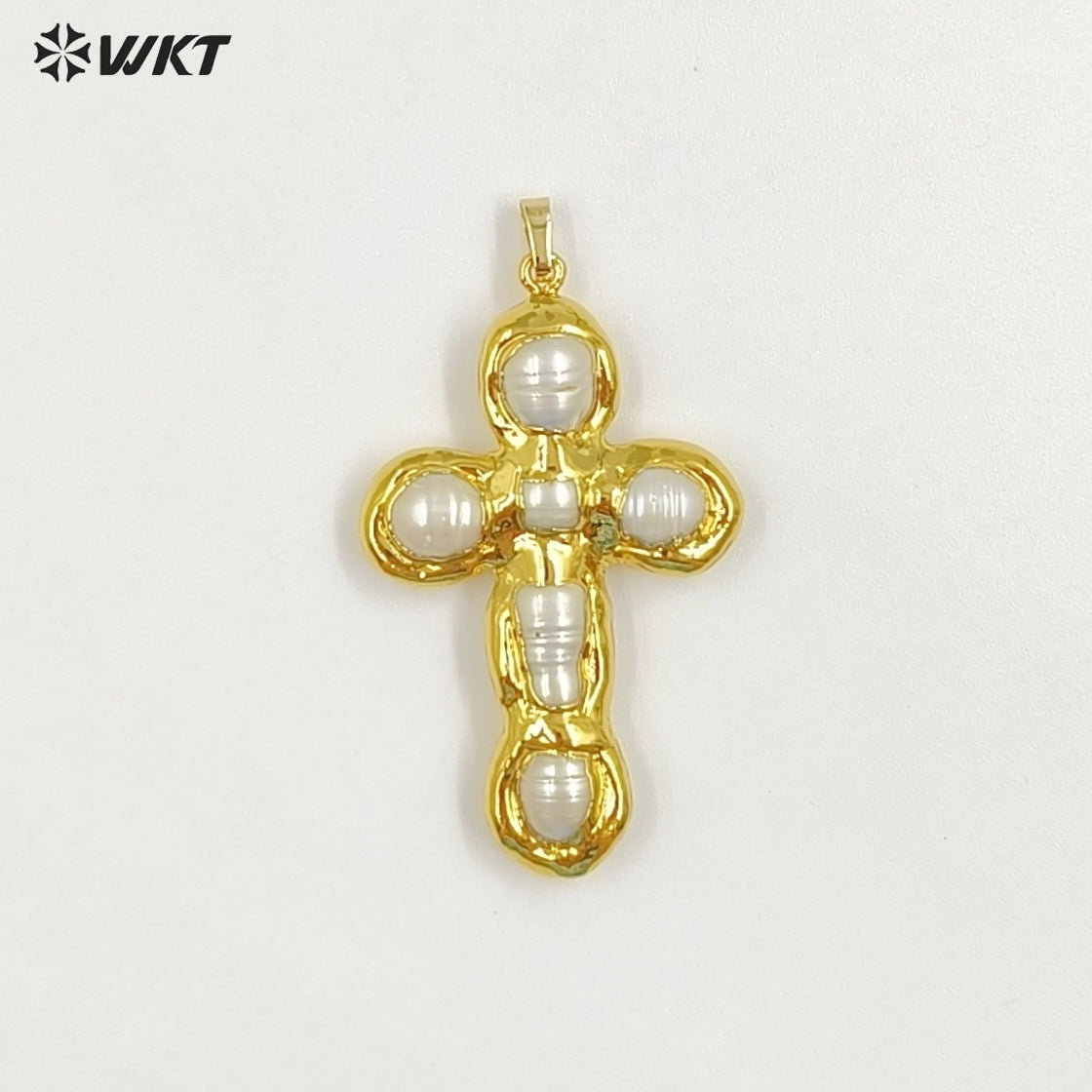 WT-JP445 Good Quality Gold Plated Religious Style Six Natural Freshwater Pearls Cross Pendant For Fashion Necklace Making