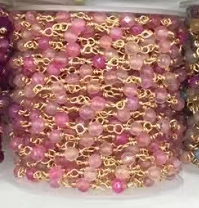 WT-RBC207 Wholesale Fashion Gold Electroplated Colorful Natural Gemstone Beads Chain Handmade Stone Made Rosary Beads Chain