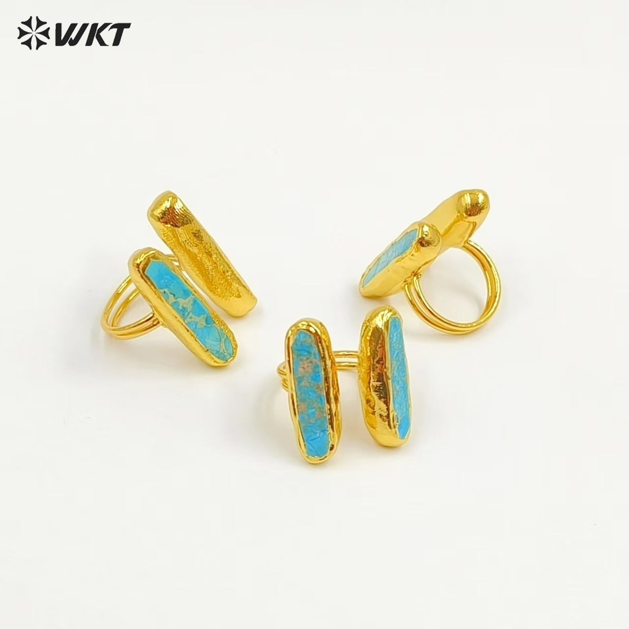 WT-R569 Beautiful Wholesale Fashion Natural Green Turquoise Ring Adjustable Size With 18K Gold Plated Ladies Luxury Jewelry