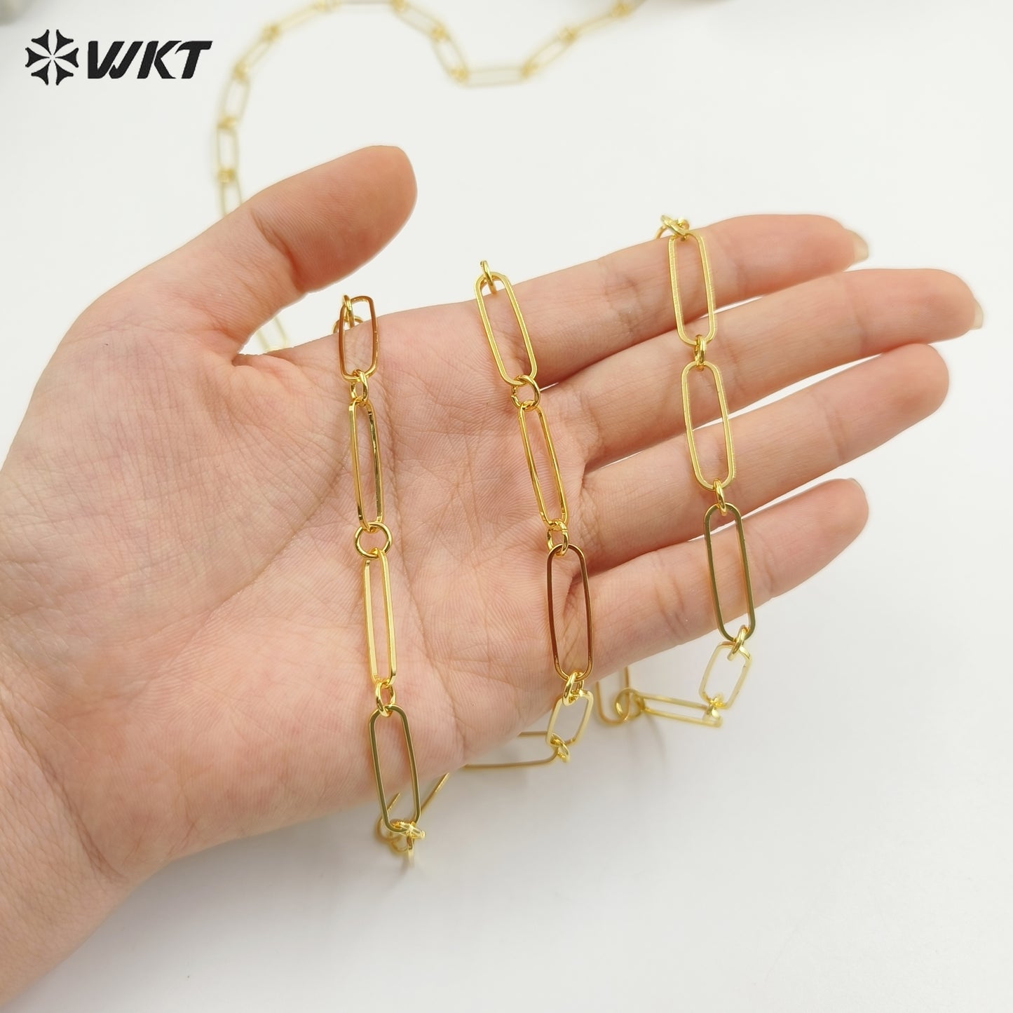 WT-BC230 New Style 18K Real Gold Plated Long Square Connect by Ring Necklace Link Chain for Women Jewelry Design