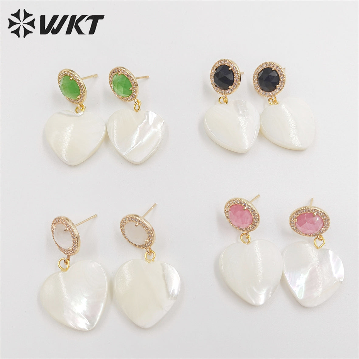WT-MPE075 Wholesale Newest Fashion Gold Micro Pave Cat Eye Studs Earring Popular Women Heart Shell Dangle Earrings