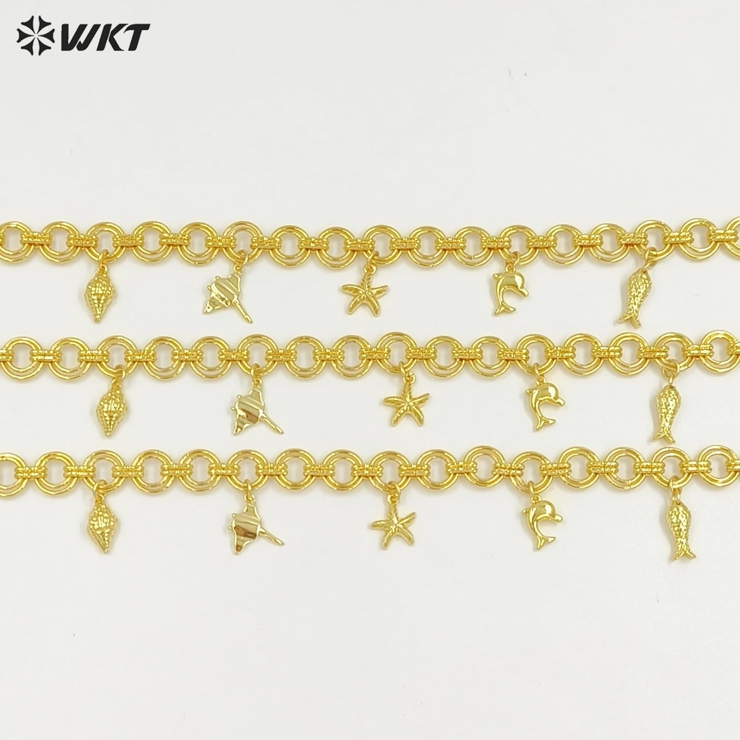 WT-JFN46 Wholesale Amazing Gold Plated Double Circles Chain With Cute Shell Charms Necklace For Women Seaside Vacation Gift