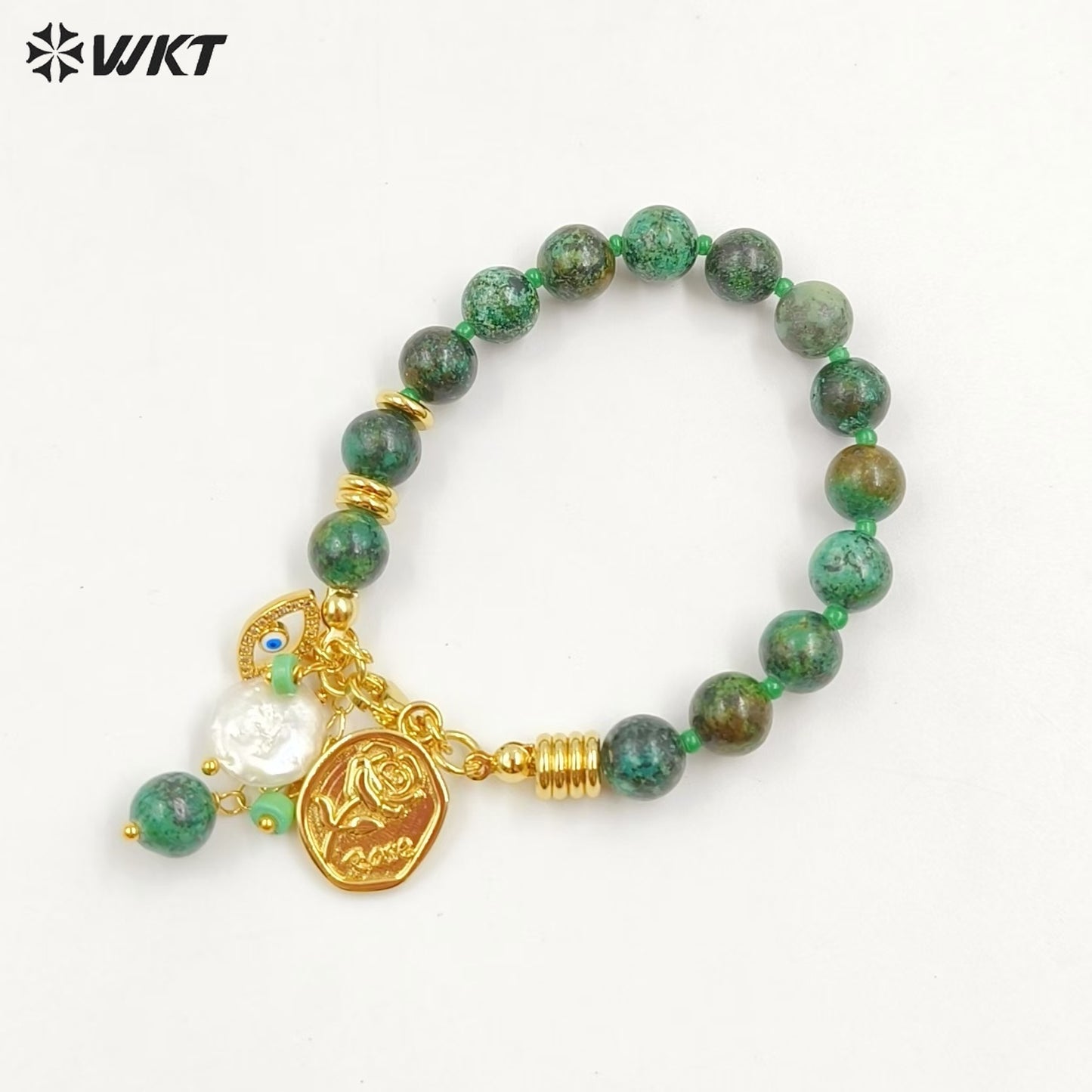 WT-B691 Wholesale Customize Religious 18K Gold Plated Round Buddha Beads Natural Gemstone Unisexual Bracelet As Daily Decoration