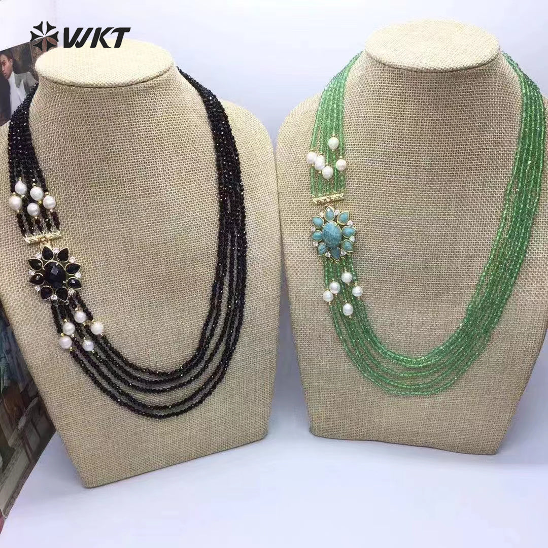 WT-N1477 Gorgeous Design Luxury Style Flower Shape Muticolor Gemstone Beads Women Statement Necklace for Engagement Celebration