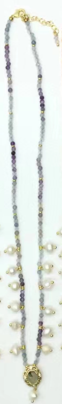 WT-N1473 WKT Elegant Handmade Natural Faceted Tiny Gemstone Beads Craft Delicate 16 Inch Long Stone Necklace