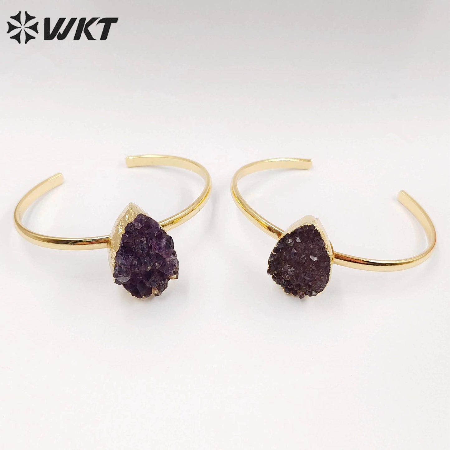 WT-B173 Exclusive Natural Amethyst Singles Stone Bangles in Adjustable Size, Amethyst Teardrop Stone Bangles