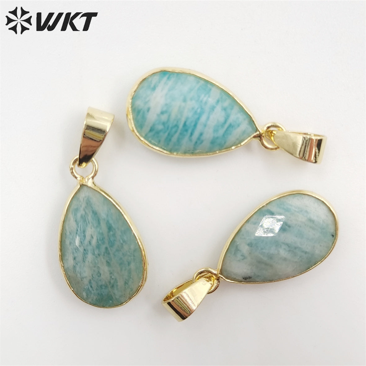 WT-P1891 Wholesale Fashion Gold Plated Bezel Setting Tiny Waterdrop Stone Pendant Amazonite Tiny Gemstone Drop Charms