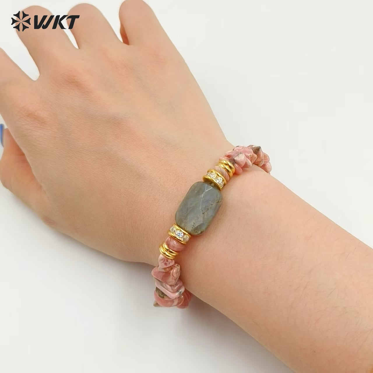 WT-B692 WKT Natural Nugest Stone in Adjustable Beaded Irregular Bracelet With Labradorite and Pink Opal for Women Jewelry Gift