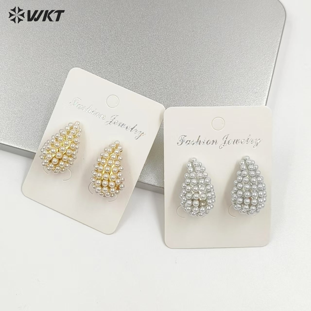 WT-ME129 Hot Sales Elegant Design Gold And Silver Plated Brass With Artificial Pearl Teardrop Shape Earrings For Wedding Gift